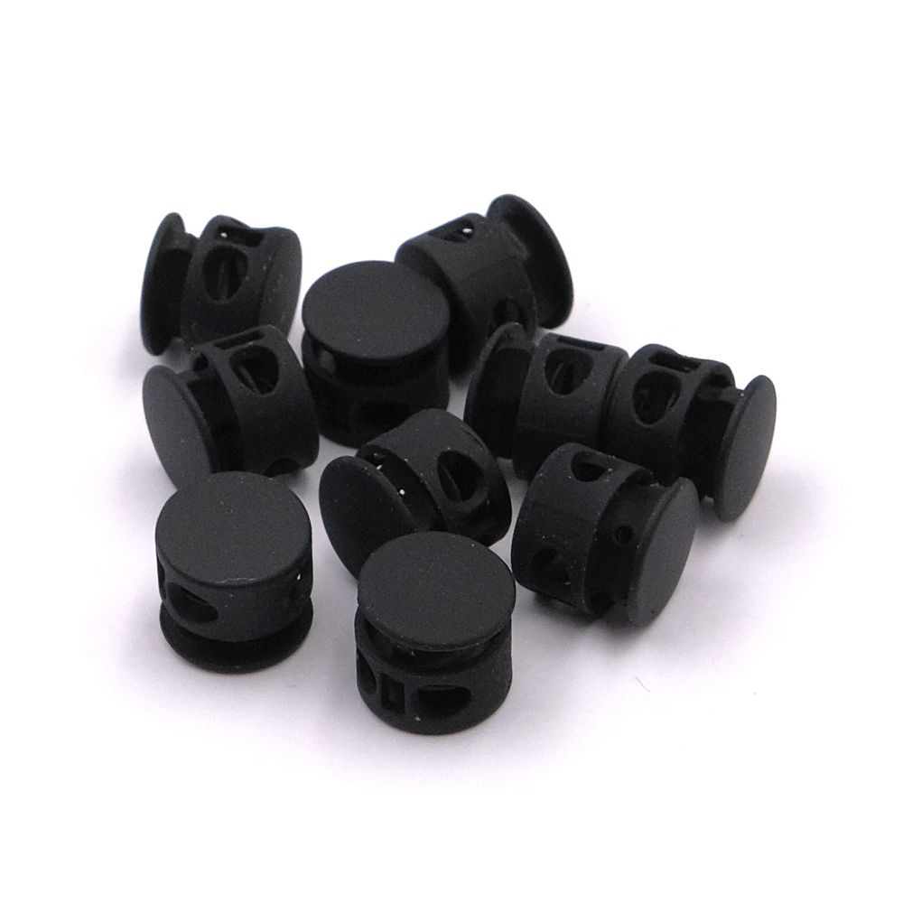 Фиксатор (зажим) для шнура металл 2 отв., 10.5х11.8 мм, ⌀3.7 мм, металл, P.Black (черная резина), MFR08, 10 шт