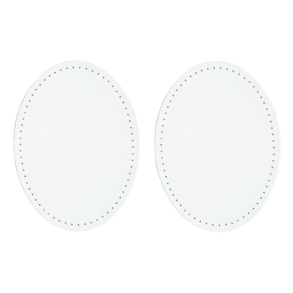 Заплатки пришивные из кожи, овал 8х10.9 см, с перфорацией, 2 шт, 100% кожа, 08 белый, 9124
