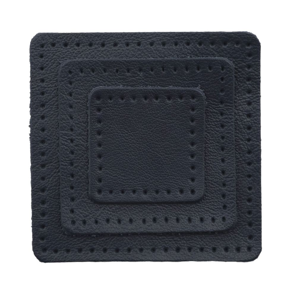 Набор заплаток пришивных из кожи, квадрат 4см, 6см и 8см, с перфорацией, 3 шт, 100% кожа (05 темно-синий), 9402