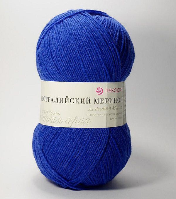 Пряжа Пехорка Австралийский меринос / уп.5 мот. по 100 г, 400 м, цв.491 ультрамарин