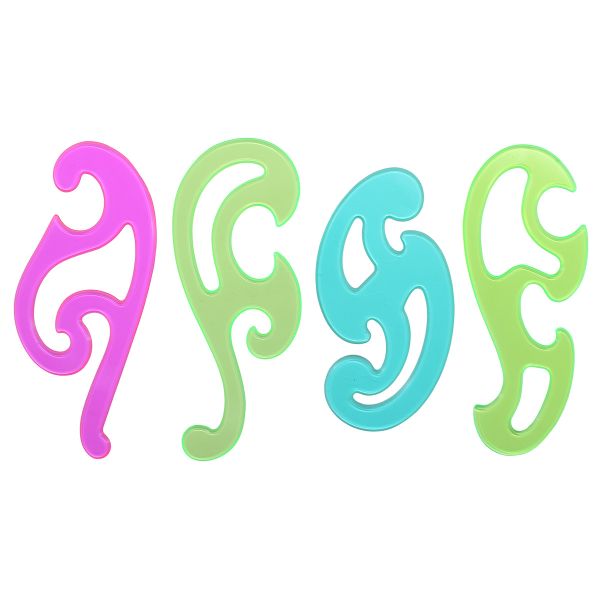 Лекала, 4 шт, прозрачные, цветные, РНЛ01