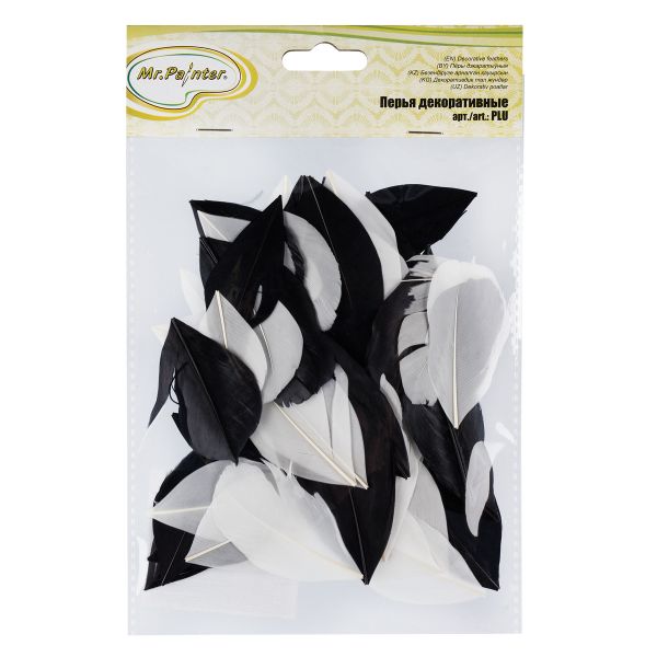Перья декоративные 5-6 см, 5х3 г,±0.5 г, 03 белый/ черный, Mr.Painter PLU-06