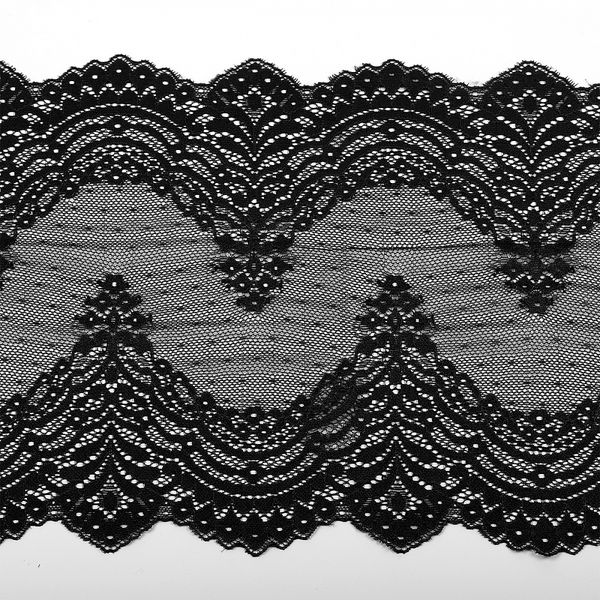 Кружево бельевое эластичное 230 мм / 10 м, 8036, цв.черный, Kruzhevo