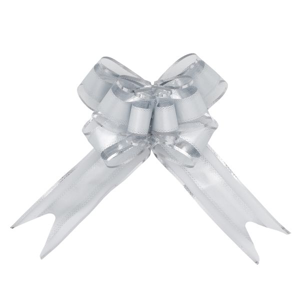 Бант-бабочка для упаковки подарка ⌀15 см, ширина ленты 5 см, 10 шт, 07 серебряный