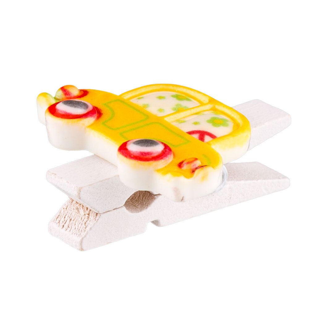 Прищепки декоративные 5х6 шт, 3.5 см, C20 Желтые машинки, Blumentag WCRH-35