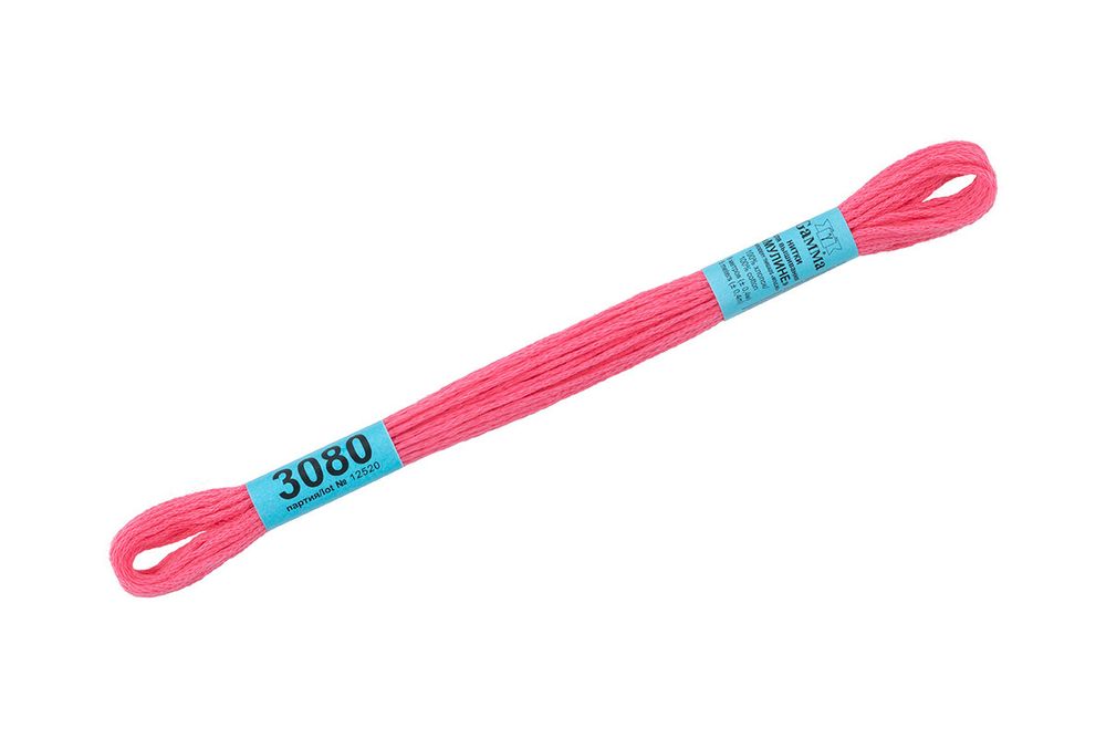 Мулине Gamma 100% хлопок, цв.3080 яр.розовый, 24 мотка по 8 метров
