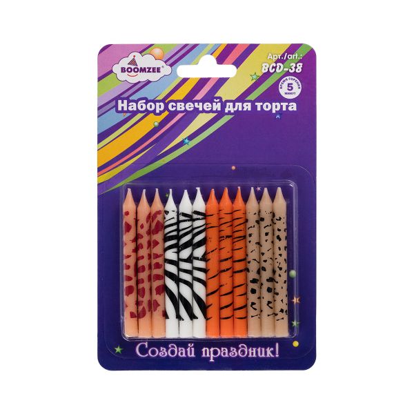 Набор свечей для торта 17.6 г 0.5 см, 12х12 шт, сафари, Boomzee BCD-38