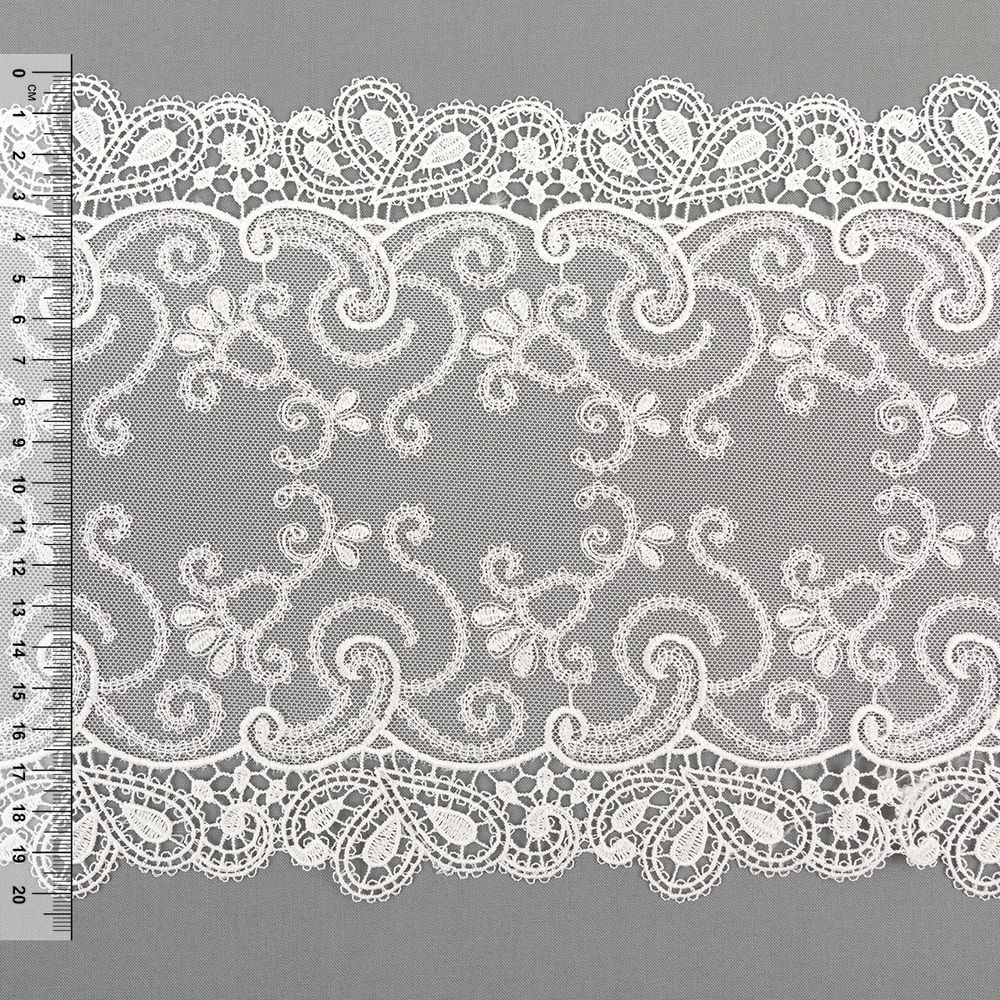 Кружево на сетке широкое 220 мм / 10±0.2 м, Турция, экрю, Gamma GCKM-220-01