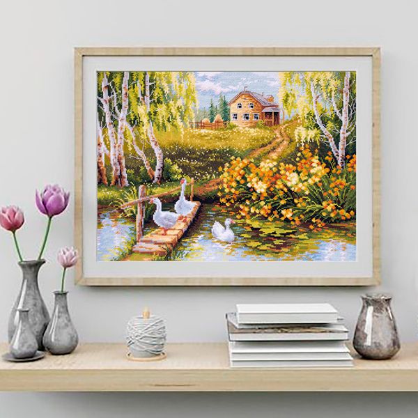 Набор для вышивания нитками Чудесная игла 110-331, Деревенский пруд, 40х31см