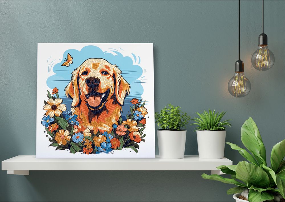 Алмазная (кристальная) мозаика Фрея ALBP-259, постер Собачка в цветах, 30х30 см