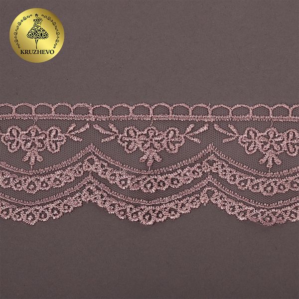 Кружево на сетке 60 мм, 2110 цв.N6615 розовая пудра уп.13.71м, Kruzhevo