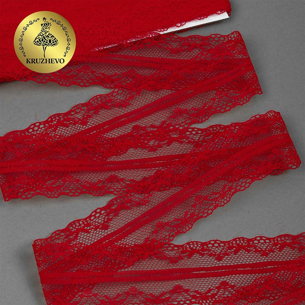 Кружево отделочное в стиле "трикотаж" 40 мм, 150-1, цв.14 красный, 9.14м