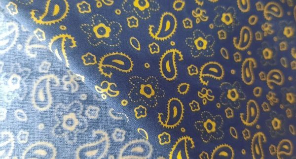 Ткань карманная (карманка) 98 г/м², 150 см / 100 метров, сине-желтая с принтом, КР100/52