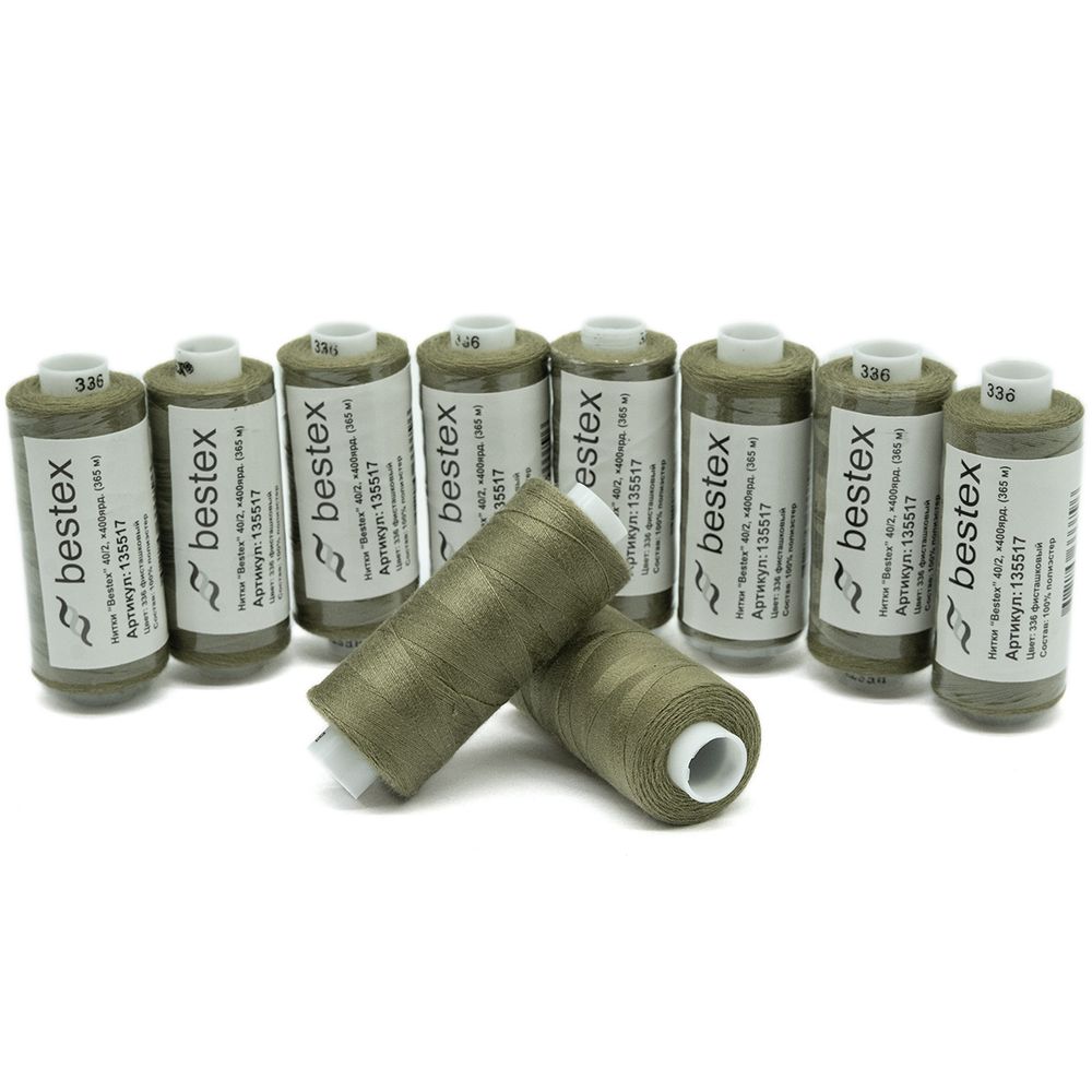 Нитки швейные бытовые Bestex 40/2, 365 м (400 ярд) / 10 кат., 336 агатовый серый