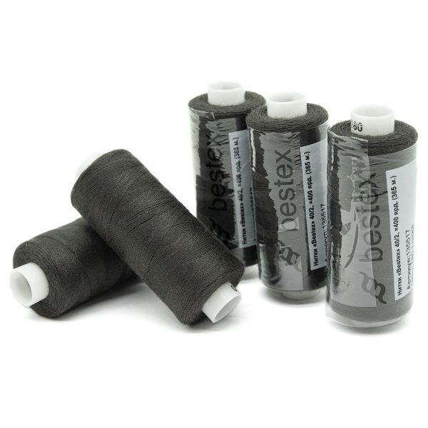 Нитки швейные бытовые Bestex 40/2, 365 м (400 ярд) / 10 кат., 180 черно-серый