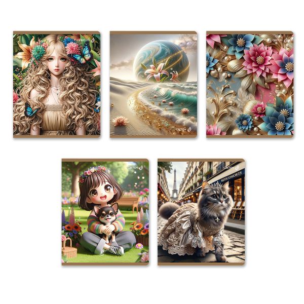 Тетрадь ученическая общая, глянцевый сплошной лак A5+ 48 л. на скобе 65 г/м², белизна 100 %, 10 шт, клетка, 01114 Микс-Чудное мгновенье, Светоч Т71