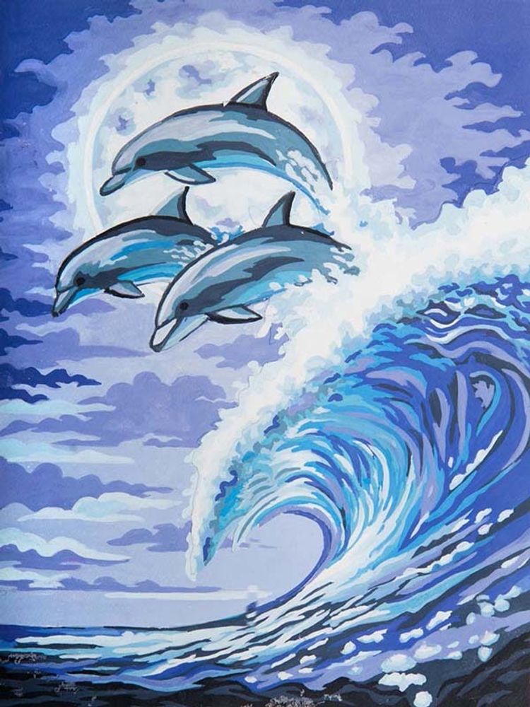 Рисунок для вышивания Grafitec (канва жесткая), &quot;Дельфины в лунном свете&quot;, 30х40 см