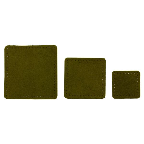 Набор заплаток пришивных из замши, квадрат 4см, 6см и 8см, с перфорацией, 3 шт, 100% кожа (33 хаки), 59402