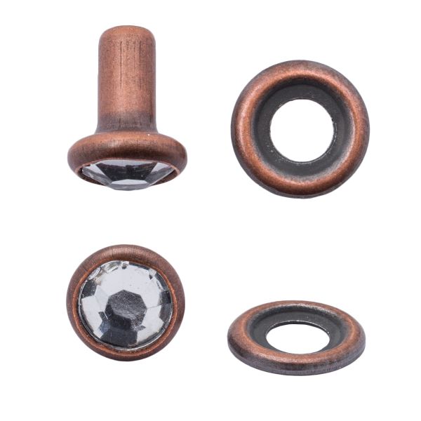 Хольнитены ⌀6 мм, Трубочка со стразом цв.металл, медь/прозрачный BIG, 50 шт, 50036/set