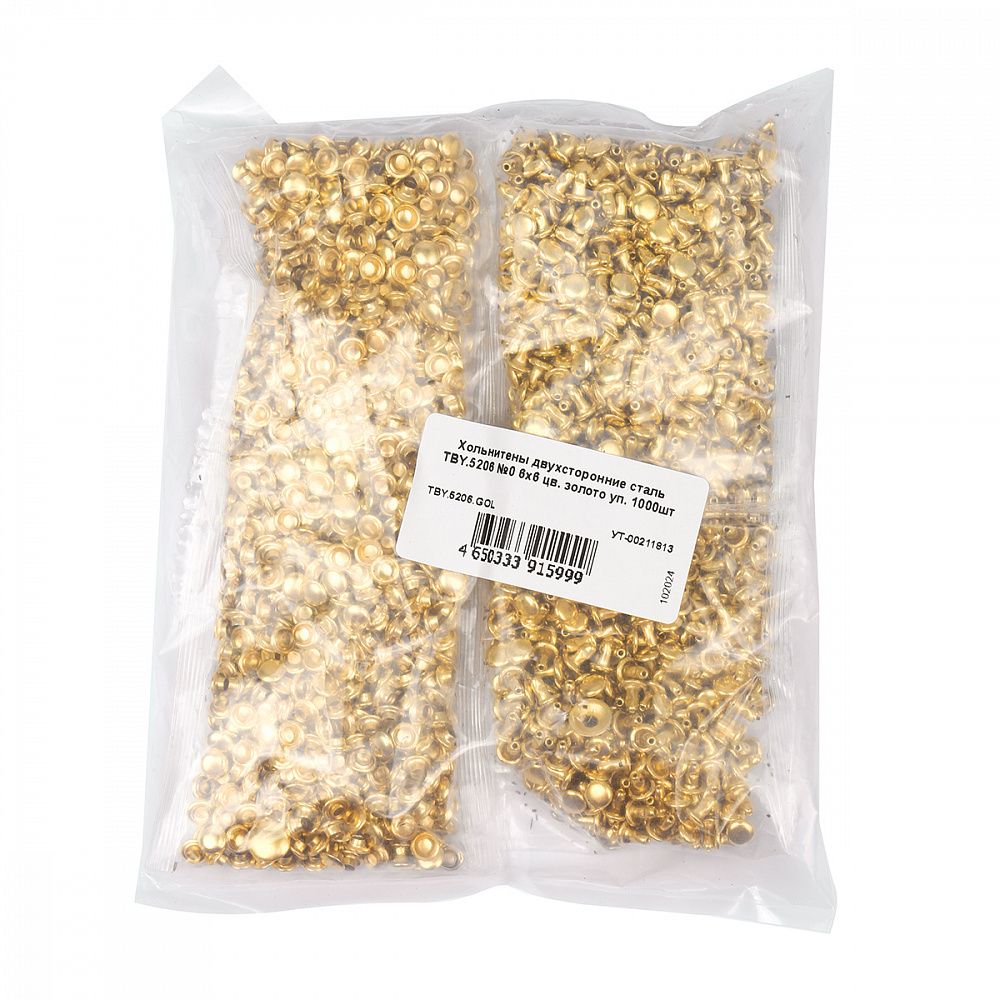 Хольнитены двухсторонние сталь 6х6 мм, №0, TBY.5206 цв. золото уп. 1000 шт, TBY
