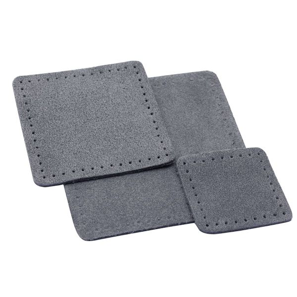 Набор заплаток пришивных из замши, квадрат 4см, 6см и 8см, с перфорацией, 3 шт, 100% кожа (26 серый), 59402