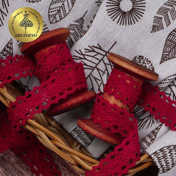 Кружево вязаное (тесьма) 20 мм / 10 метров, цв.26 бордовый, Kruzhevo