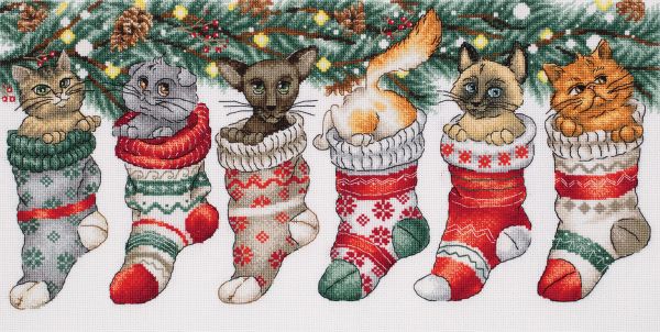 Набор для вышивания нитками Panna, Новогодние котики, 37х19.5 см