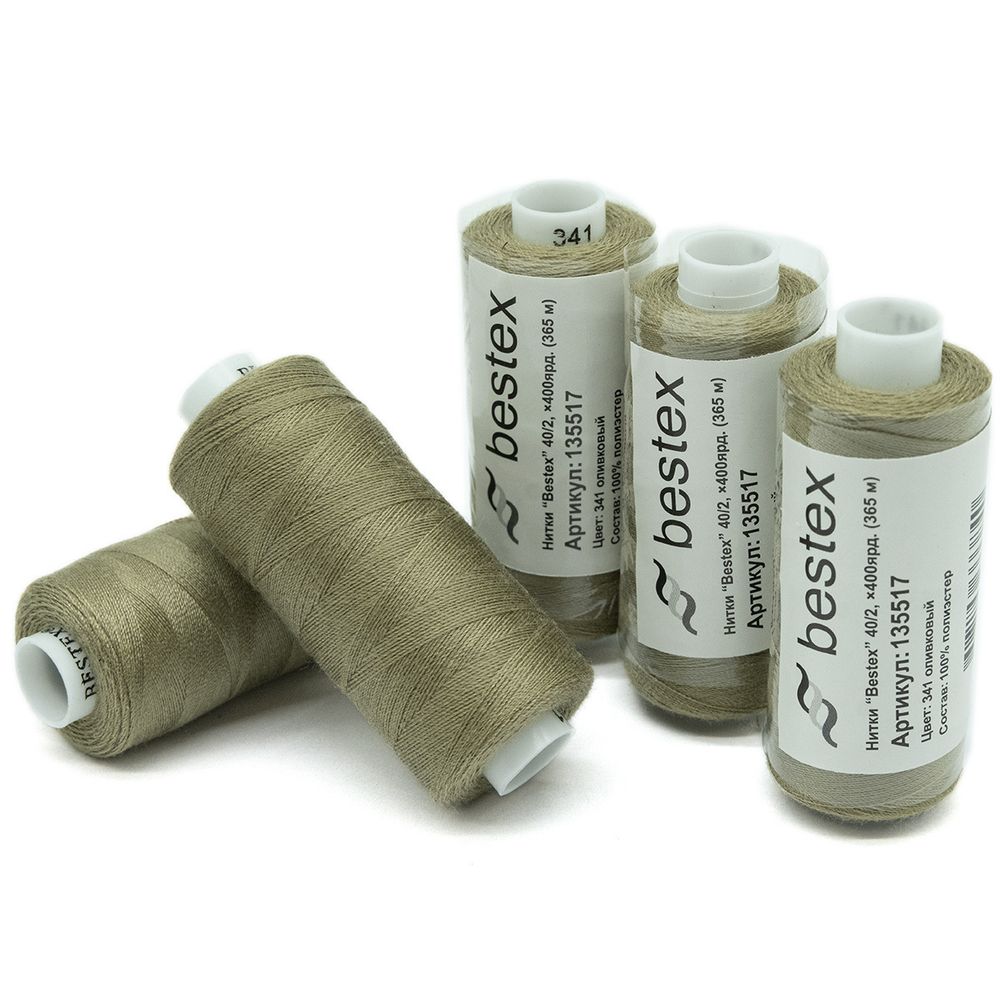 Нитки швейные бытовые Bestex 40/2, 365 м (400 ярд) / 10 кат., 341 древесный бежевый