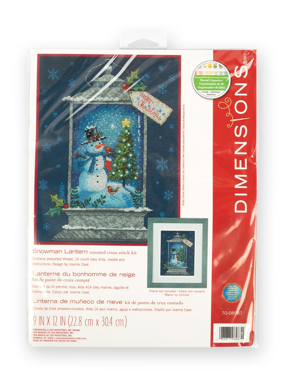 Набор для вышивания нитками Dimensions, Фонарь снеговика, 22.8х30.4 см