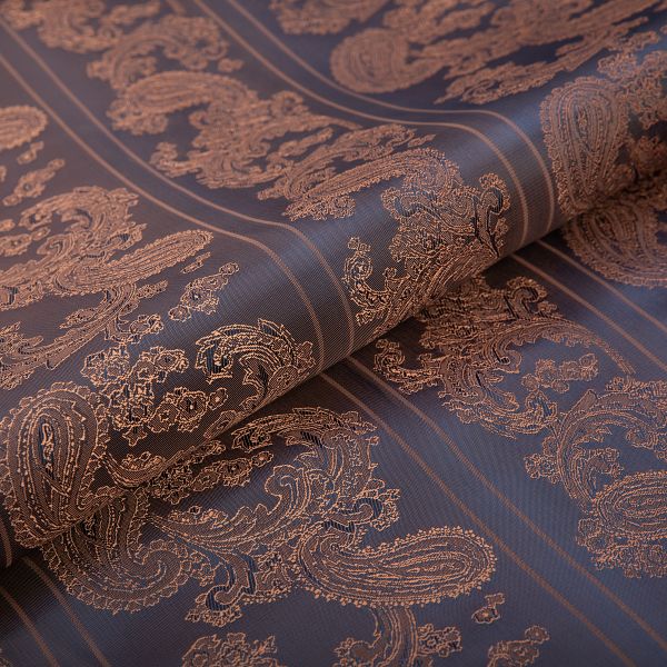 Ткань подкладочная (таффета) с рисунком 96 г/м², 100х145 см, 052 синий с бронзовым узором, Gamma JTR