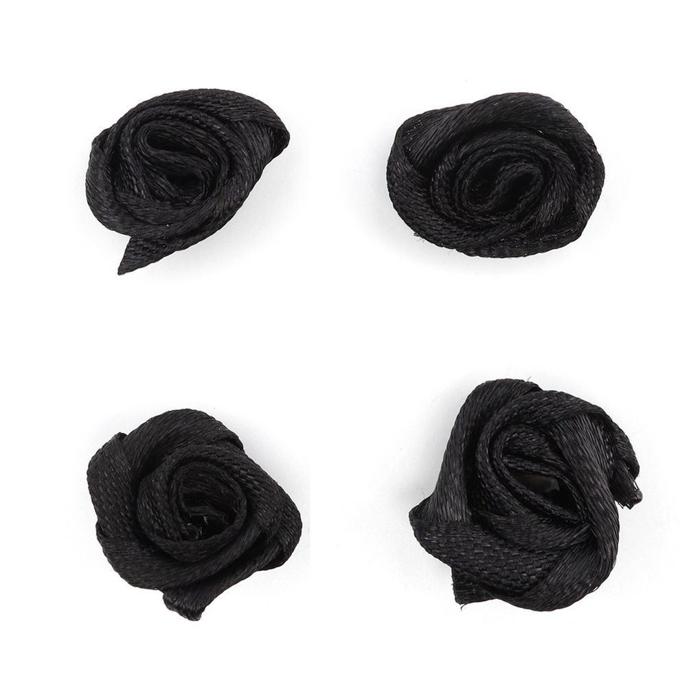 Цветы пришивные атласные Роза 1,5 см, 4шт (черный)