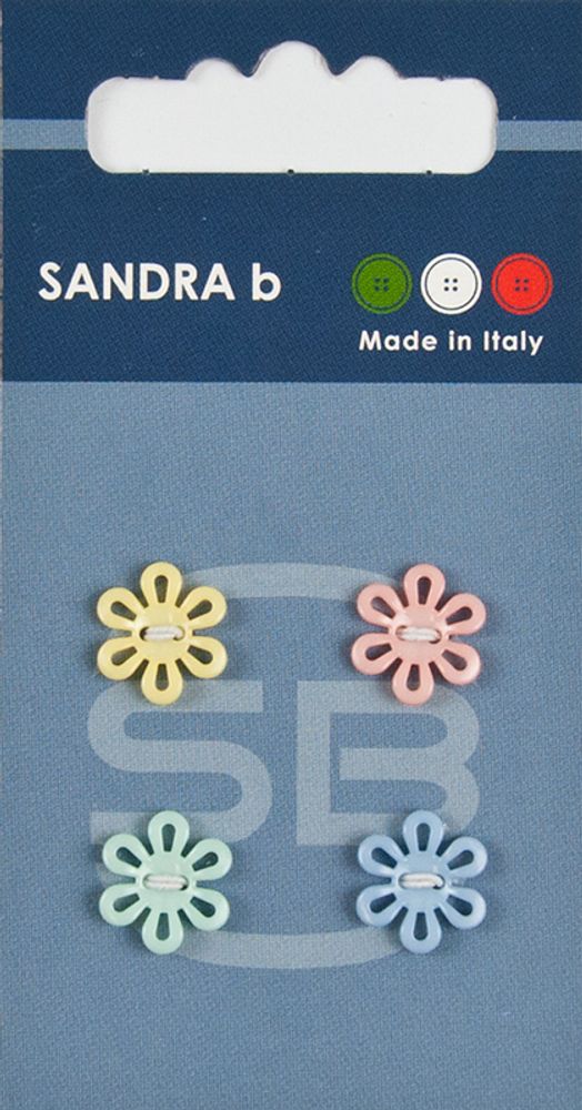 Пуговицы Sandra, 11 мм, 4 шт, пластик, желтый, розовый, зеленый, голубой