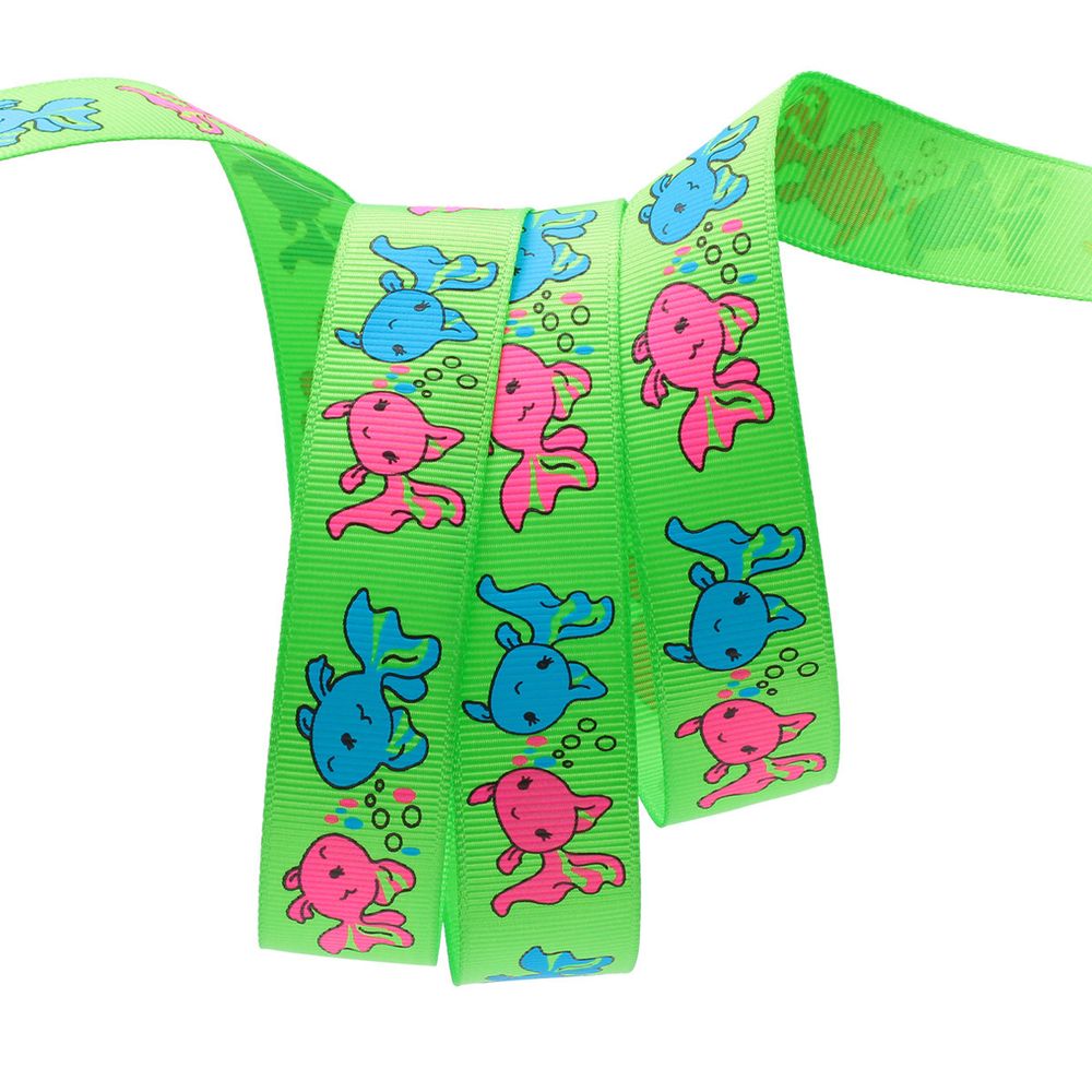 Лента репсовая (в рубчик) PREMIUM Рыбки 22 мм, 22,5м (555 зеленый)