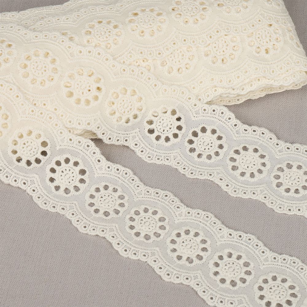 Кружево шитьё хлопок.1137 45 мм, цв.F102 молочный, уп.13.71м, Kruzhevo