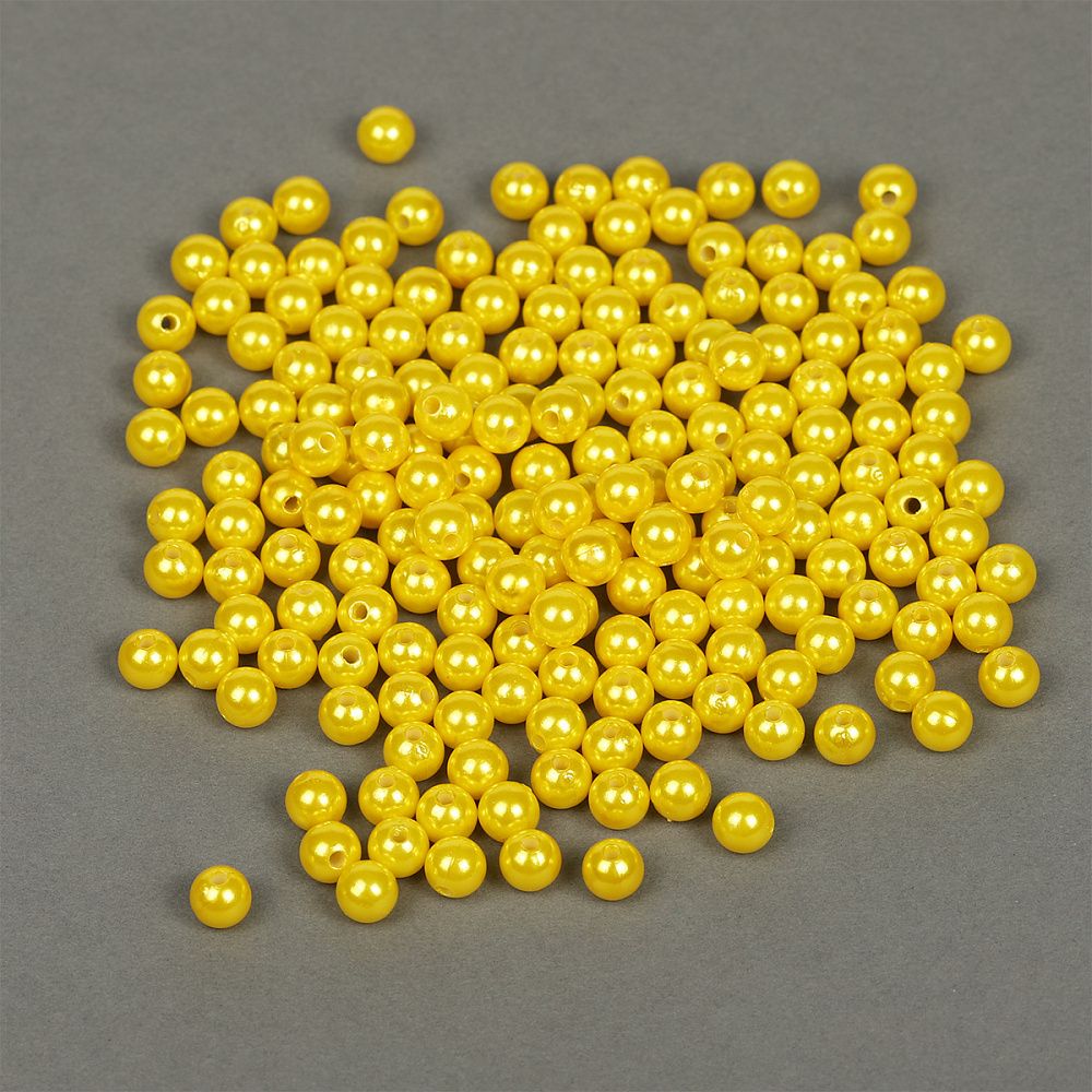 Бусины пластик (перламутр) ⌀8 мм, цв.A08 лимон, уп.500г (2130 шт), Magic4Hobby