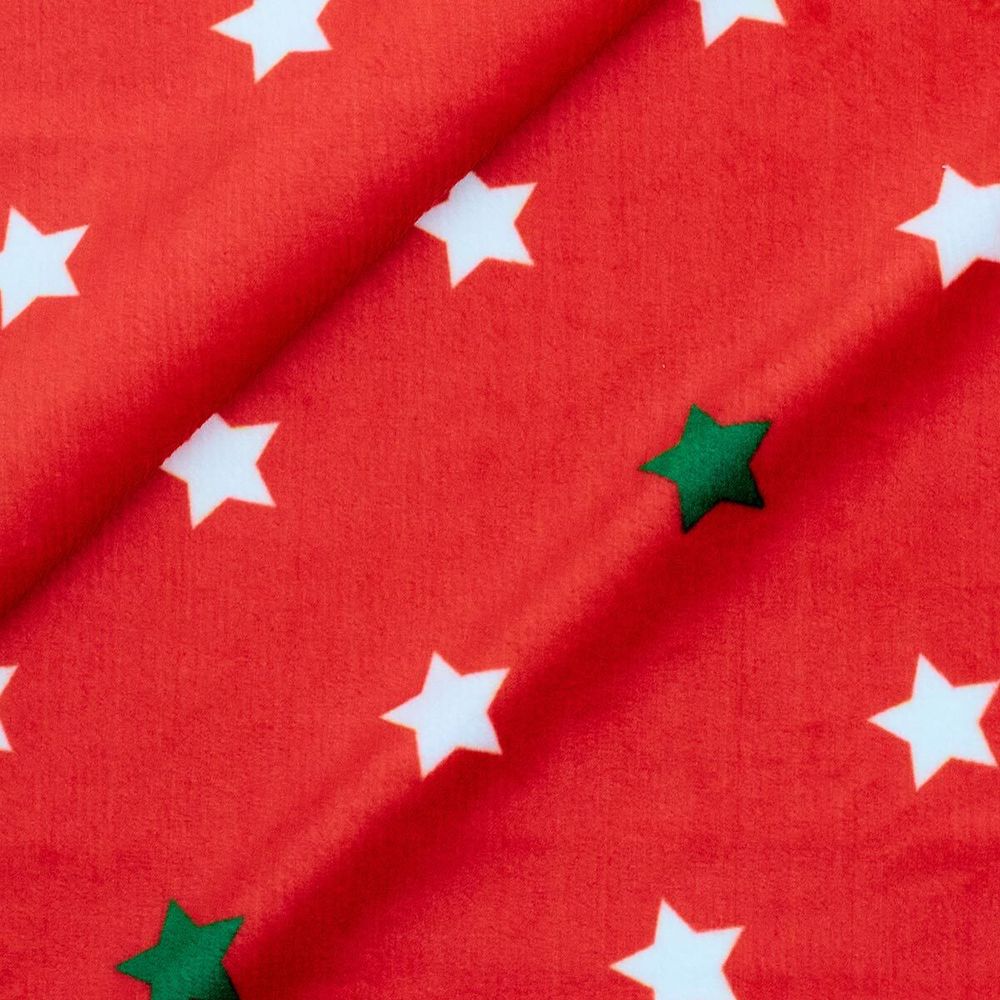 Мех коротковорсовый 1,5мм с принтом звезды, 47*47см (±2см), 100% п/э (красный/белый/зеленый) 29493