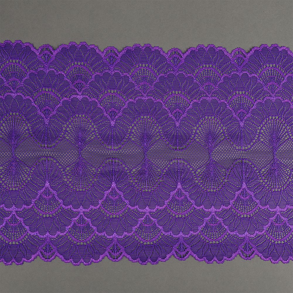 Кружево эластичное (стрейч) 8034 195мм цв.A0507 фиолетовый неон, 10 м, Kruzhevo