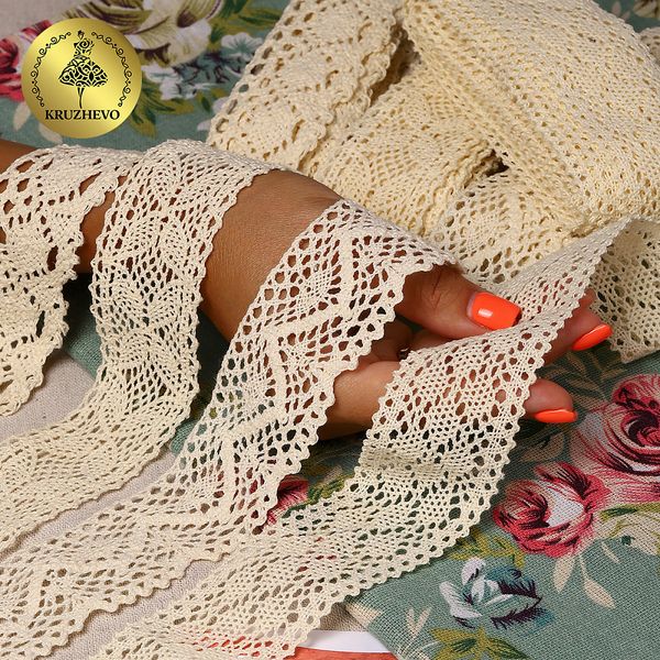 Набор вязаного кружева Kruzhevo №2 цв.молочный (4 дизайна по 2м)