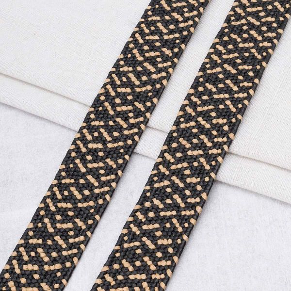 Стропа (ременная лента) 40 мм / 45.72 метра, [48.20 г/пог.м], с принтом эластичная, ZH882 бежевый/черный), 3Al294