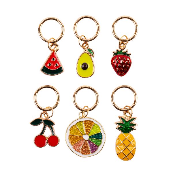 Кольца маркировочные металл, 6 шт, №03 с подвесками фрукты, Gamma MKK-06