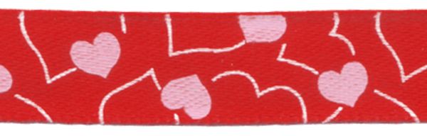Лента атласная с рисунком 10.0 мм / 22.8±1 метра, H13/026 сердечки/красный, Gamma ALP-102
