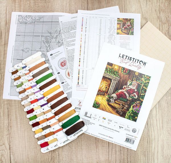 Набор для вышивания нитками LetiStitch, Отдых Санты у камина, 38,5х40 см
