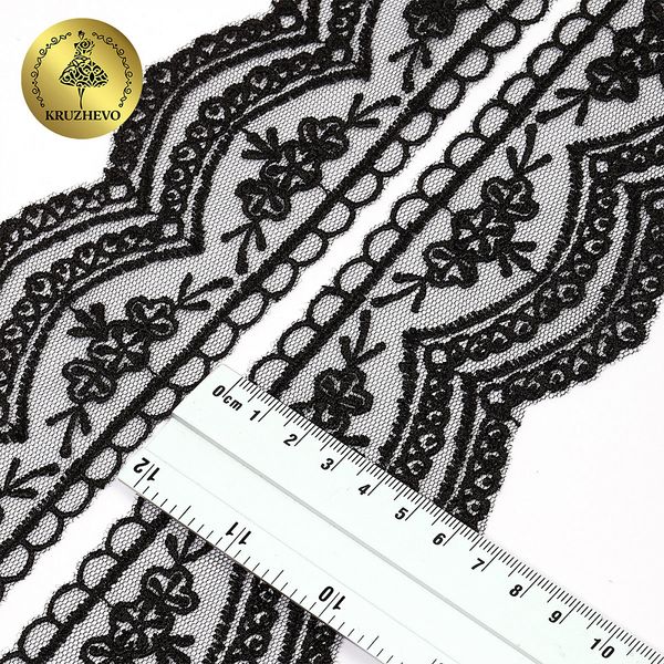 Кружево на сетке 60 мм, 2110 цв.черный уп.13.71м, Kruzhevo