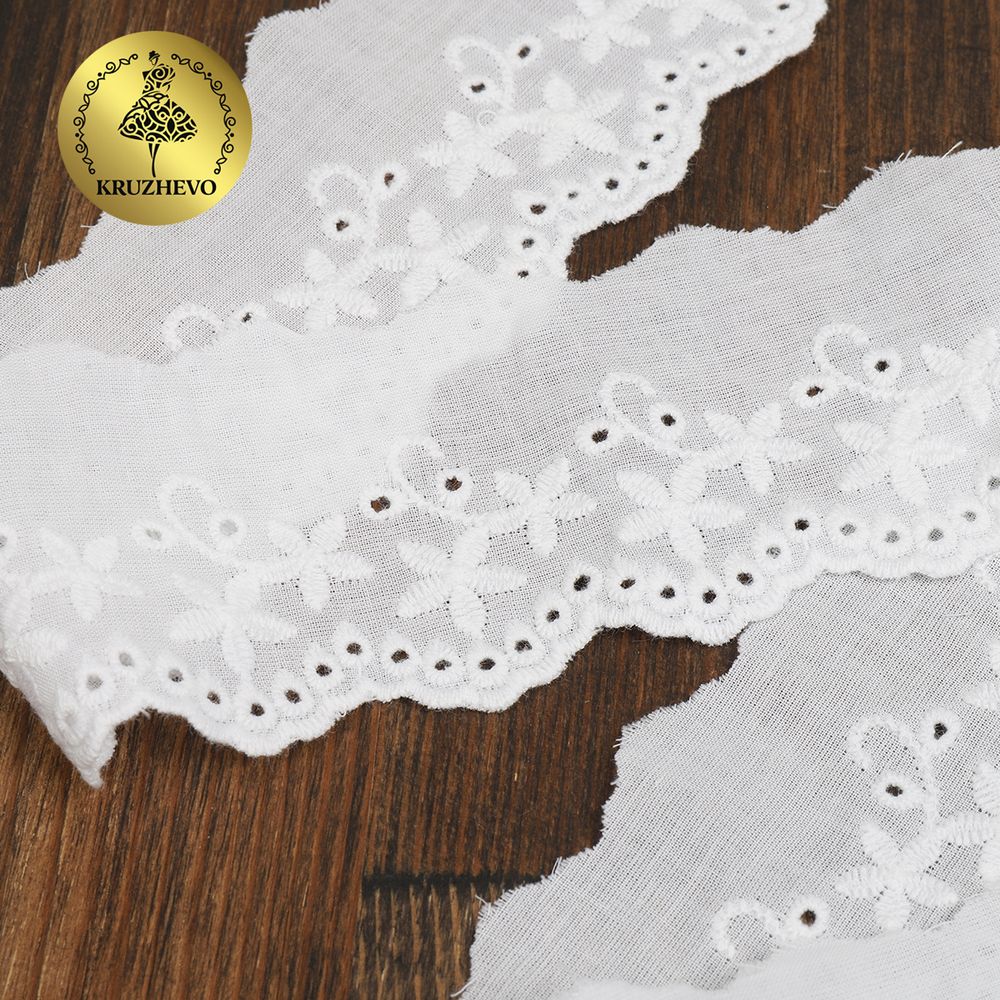 Кружево шитьё хлопок Kruzhevo 50 мм, TBY.0376, 01 белый, 13.71м