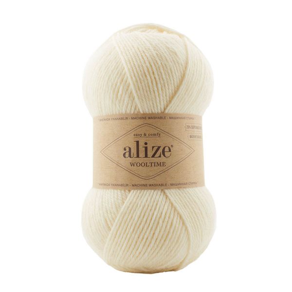 Пряжа Alize (Ализе) Wooltime / уп.5 мот. по 100 г, 200 м, 01 кремовый