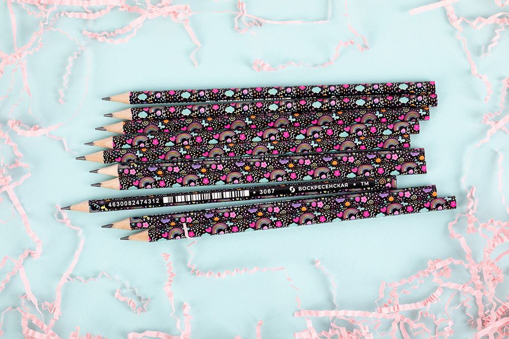 Карандаш чернографитный круглый заточенный ТМ (HB) 12 шт, 3067 Неоновая радуга, ВКФ PR-12Д