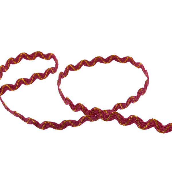 Тесьма отделочная зигзаг 9 мм, / 20 метров, бордовый/под золото, Blitz