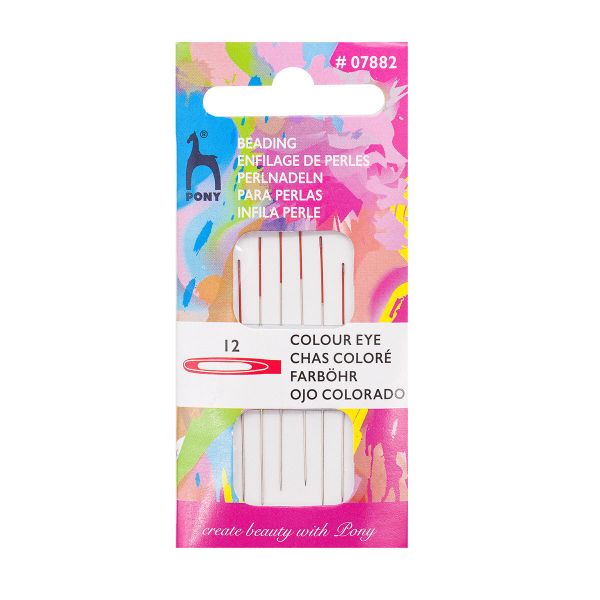 Иглы ручные для бисера с цветным ушком, №12,6 шт, Pony