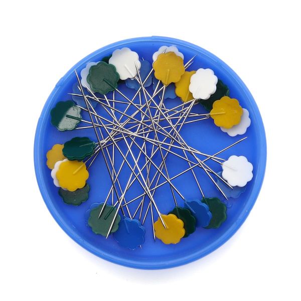 Булавки с цветной головкой в форме цветка 0,53мм/53мм, сталь/пластик, 5гр, Pony