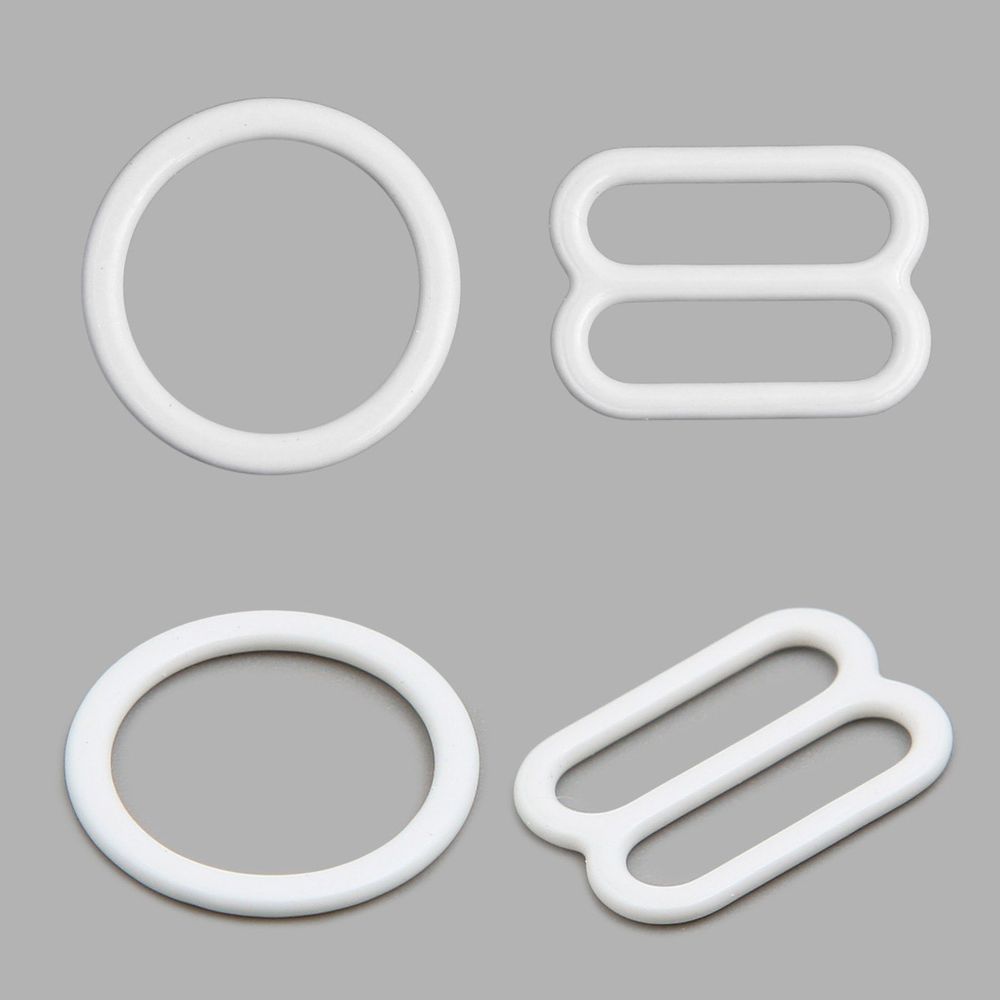 Набор кольца + регуляторы для бюстгальтеров металл 12 мм, (10 колец, 10 регул.), белый